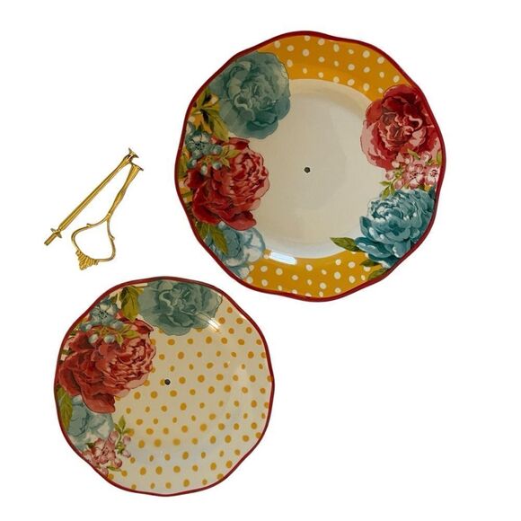 PIONEER WOMAN COLLECTION CUPCAKE DESSERT STAND 2-TIER Floral Blossom Jubilee - Picture 2 of 8